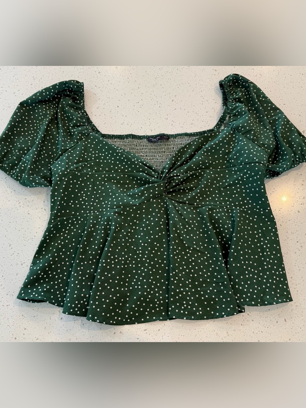 3X Shein Curve Peplum Top Green White Polka Dots Plus Size Top Blouse Stretch